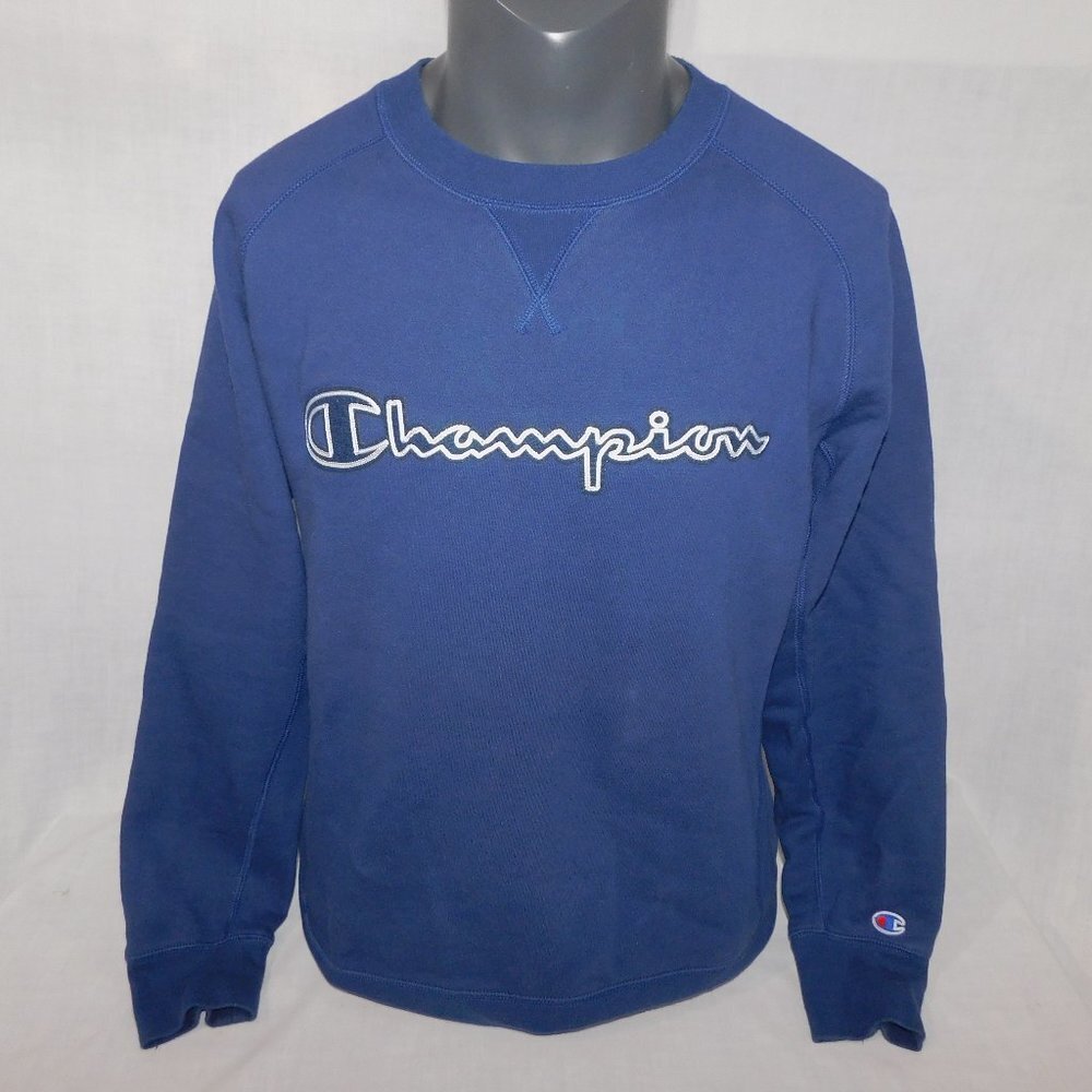 Champion Blue Logo Crewneck Sweatshirt Activewear Gym Athleisure Spellout Mens L